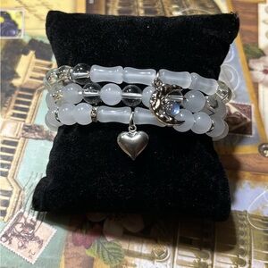 Chic Silver and White Charm Bracelet